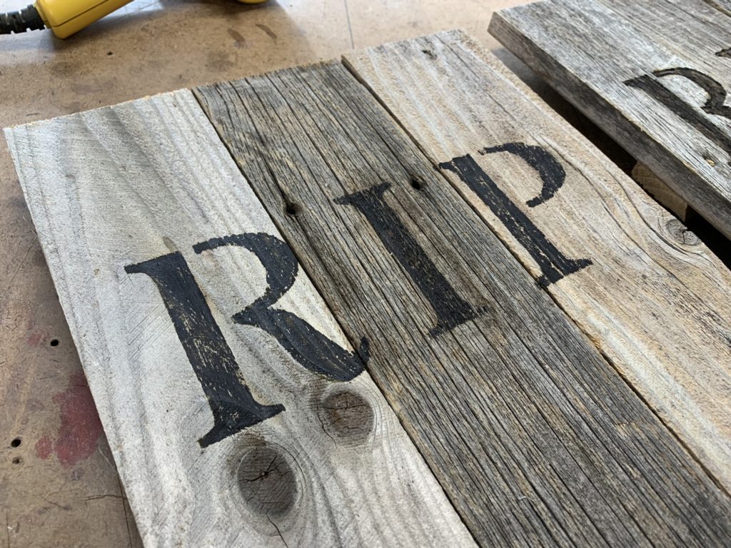 Pyrography Marker finished burn sample on a wood halloween tombstone - How To Holiday