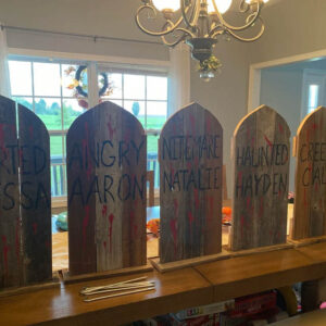 Customer painted medium gothic point wood tombstones