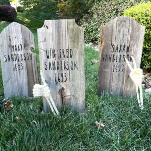 Medium Wood Tombstones with Hocus Pocus customization in daylight