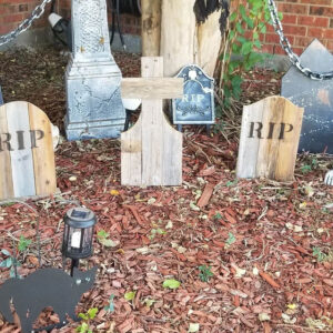 Tombstone Trio in a Halloween garden cemetery