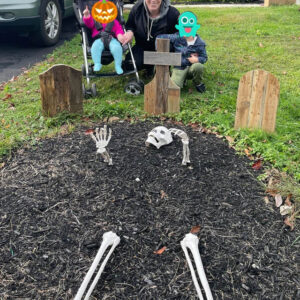 Tombstone Trio with buried skeleton