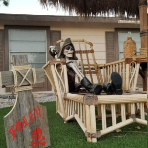 Cross Tombstone customized by customer with a pirate skeleton